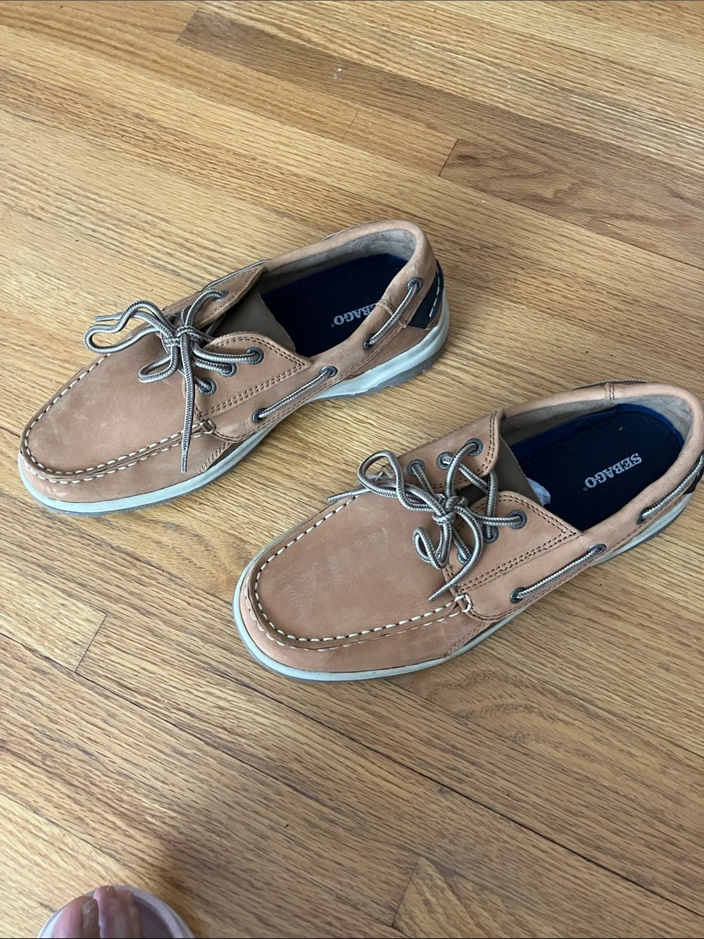Sebago Men's Tan Nubuck Boat Shoes with Contrast Laces